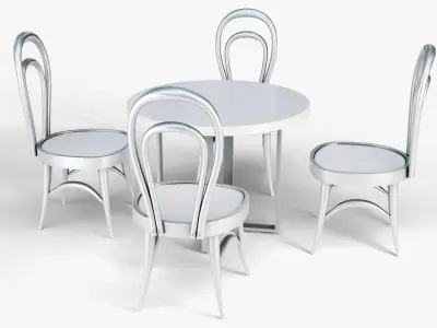 White Cafe Table with 4 Chairs 3D model