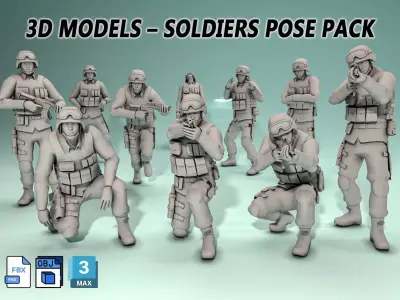Military Soldier Poses Pack - Game Ready Low-poly 3D model