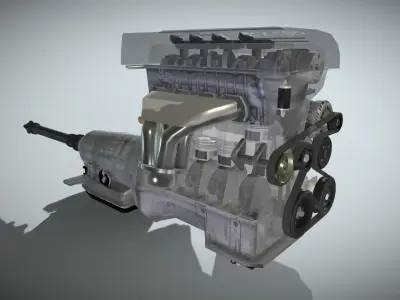 1zz 4 cylinder animated engine Low-poly 3D model