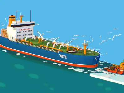 Boat breaking Ice Oil Tanker Icebreaker Low-poly 3D model