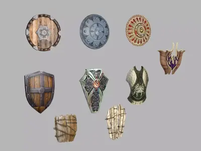 Medieval Viking Shields Set Low-poly 3D Model Low-poly 3D model