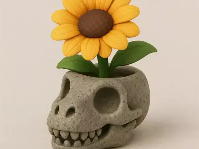 Skull Planter 3D Model Gothic Dinosaur Skull Flower Pot 3D print model