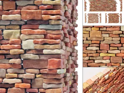 Brick stone wall smooth many part 3D model