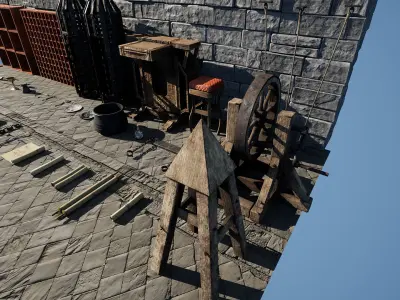 Medieval Engineer Props  35 Props Low-poly 3D model