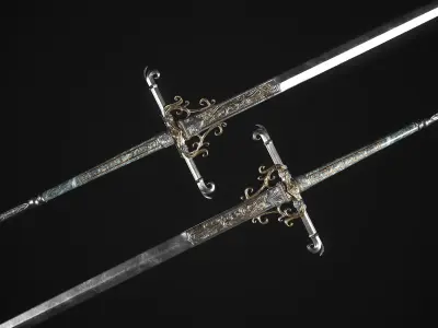 Fantazy Long Sword Medieval Melee Weapon Low-poly 3D model