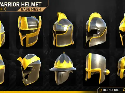 50 Warrior Helmet Base Mesh Vol-1 Low-poly 3D model