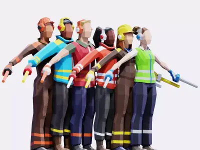 Airport Ground Crew - Animated and Rigged Low-poly 3D model