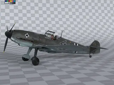 Messerschmitt BF109 German Fighter Airplane Grey V2 3D model