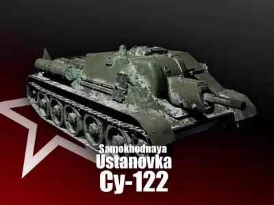 SU122 - Soviet Union Self propelled gun - Common Coating Snow Free low-poly 3D model