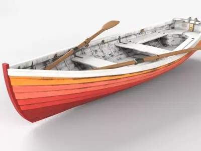 Red wooden boat 3D model