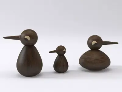 Birds three wooden 3D model