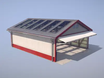 Airfield Hangar 12m Vr2 RED Low-poly 3D model