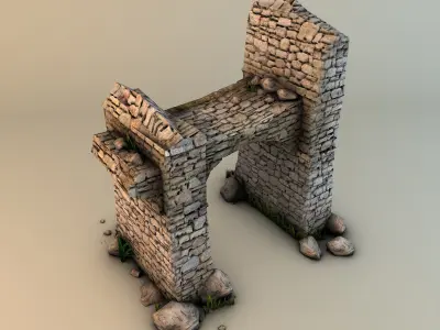 Ruins with plants and rocks Low-poly 3D model