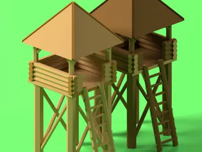 Low Poly Wood Tower 3 Low-poly 3D model
