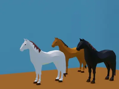 Low poly horse three horses Low-poly 3D model