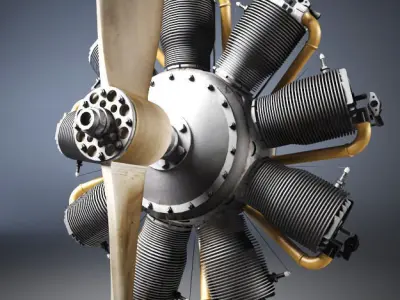  Airplane radial engine and propeller  3D model