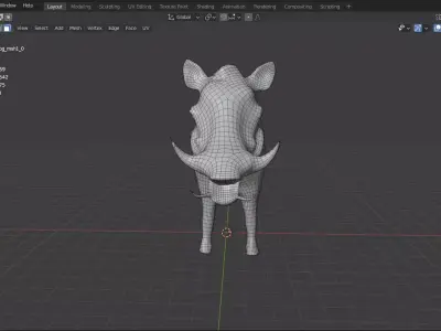 African Animal Warthog  Low-poly 3D model