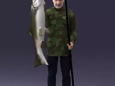 000290 Fisherman Holding Fish and Rod 0916 3D model