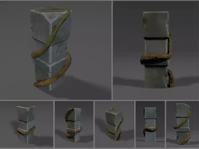 Low-poly stylized stone obelisk with root or vine Low-poly 3D model