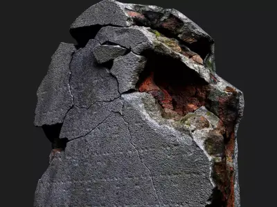 damaged plaster wall bricks part PBR photogrammetry Low-poly 3D model