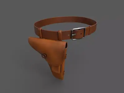 Vintage Pistol Holster with belt Game Ready Low-poly 3D model