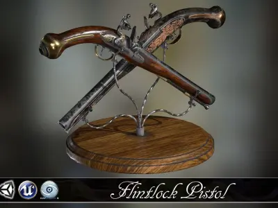 Battle-seasoned Flintlock Pistol - model and textures Low-poly 3D model