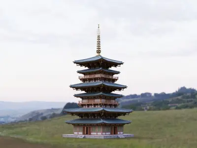 Japanese Modular Pagoda Low-poly 3D model