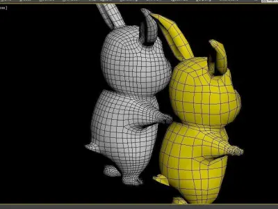 cartoon model two bunny rabbits Low-poly 3D model