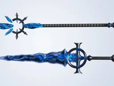 Frozen Sword And Mage Staff - Low Poly and Subd Ready Low-poly 3D model