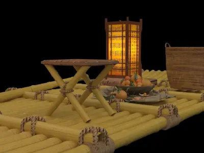 Chinese fishing raft 3D model