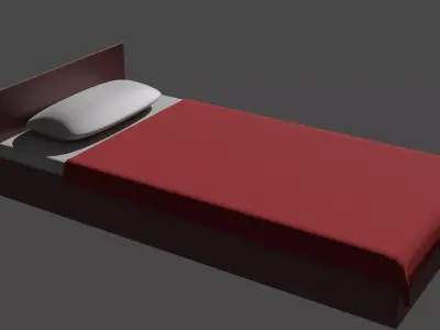 red bed with pillow and blanket  Free low-poly 3D model