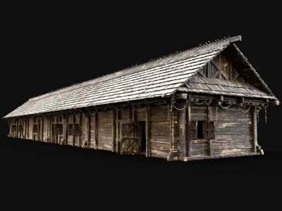 SLAVIC LONG HOUSE HUT FARM SHED BARN COTTAGE MEDIEVAL WOODEN AAA Low-poly 3D model