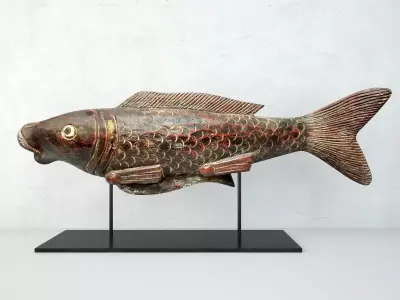 Hand-Carved Painted Fish Figurine 3D model