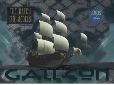 Galleon model pirate ship floating in ocean 3D model