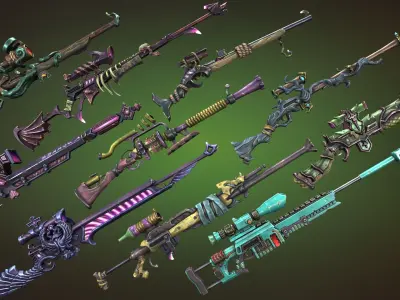 Fantasy sniper rifles Low-poly 3D model