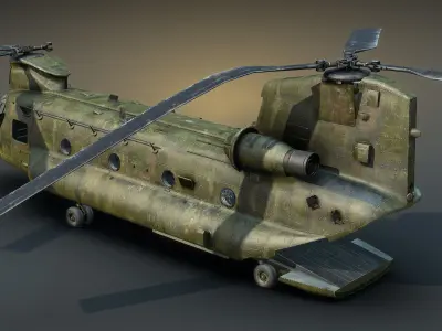 CH-47 Chinook Wrecked Low-poly 3D model