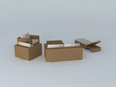 Sofa, armchair, lounge chair and table Wicker center Free 3D model