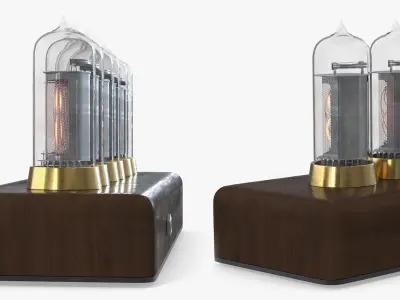 Nixie Tube Digital Desk Clock Wood Brass 3D model