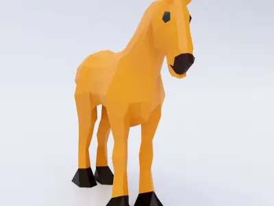 Horse 3d model orange polygonal Low-poly 3D model