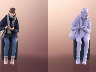 Lisa 10991 Sitting Girl In Winter Outfit With Phone Free 3D model