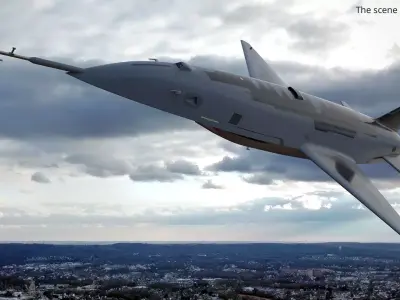 Tactical Stealth Jet with Landing Gear Deployed Grey Rigged 3D model