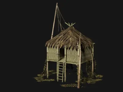 JUNGLE SWAMP STILT HUT SHELTER COTTAGE AAA COLLECTION Low-poly 3D model