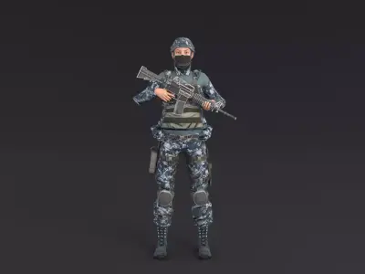 Female Soldier Rigged Low-poly 3D model