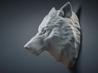 Wolf Head Sculpture Calm 3D model