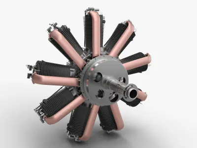Clerget 9B rotary engine 3D model
