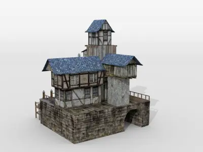 Fantasy-style medieval half-timbered building 3D model