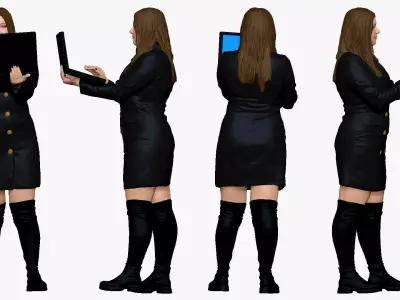 001502 girl in a suit with a laptop 3D model