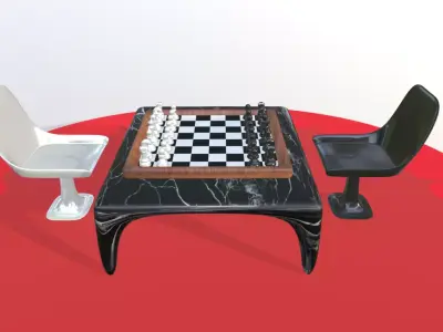 Luxury Chess Table Set with Chairs High Poly PBR Interior Scene Free 3D model