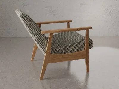 Mid-Century High-Poly Armchair USSR Houndstooth Free 3D model