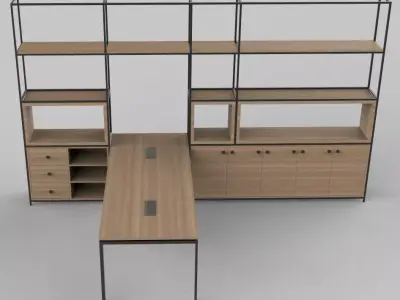 office book shelf with metal 4000x2400mm Low-poly 3D model